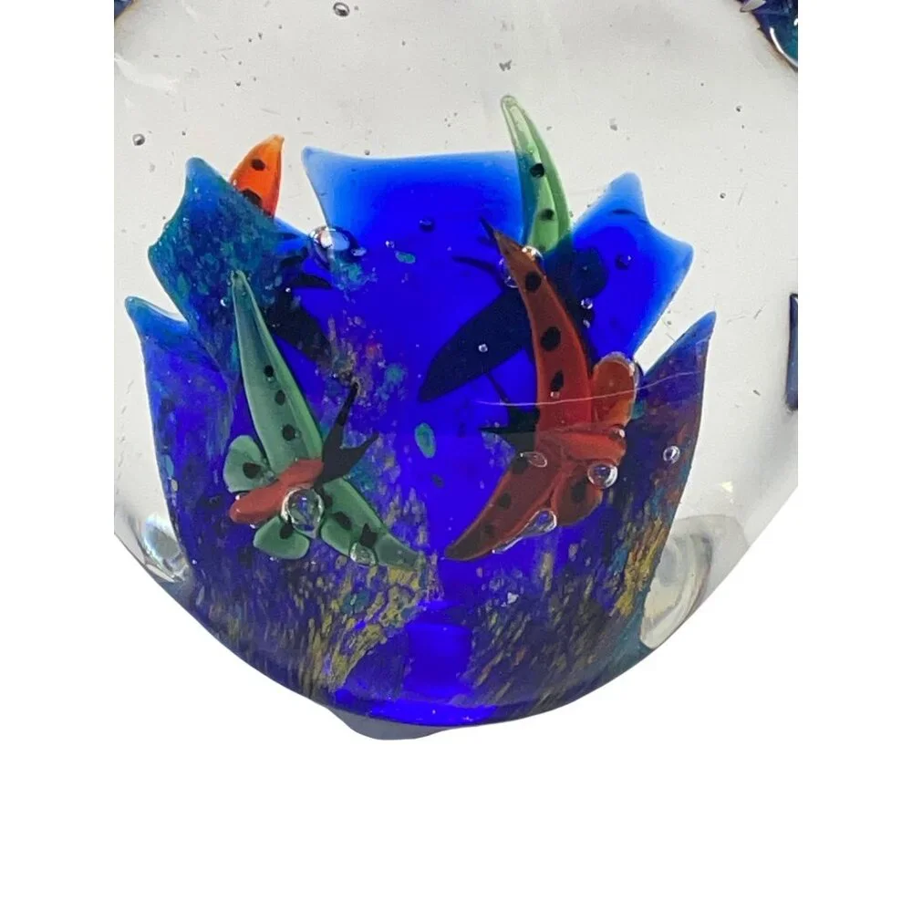 Murano Style Art Glass Paperweight Shell Aquarium Butterfly Fish‎ Vintage